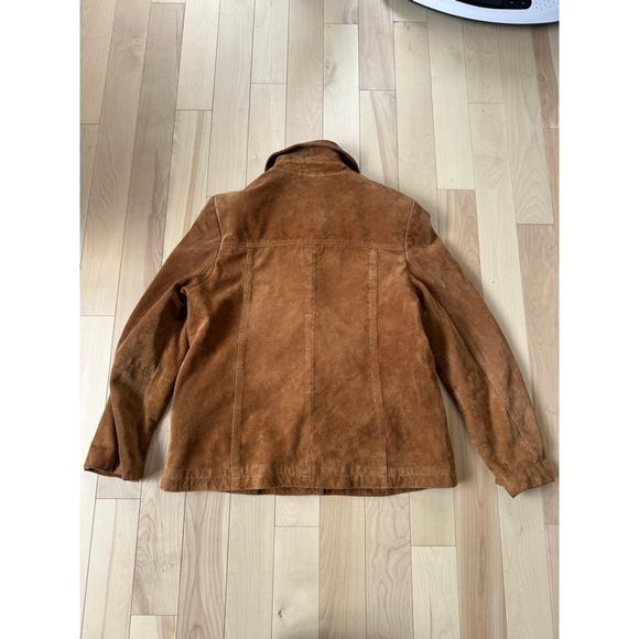 Vintage Suede Leather Jacket Brown Button Front Coat – 90s Minimal - Picture 8 of 9
